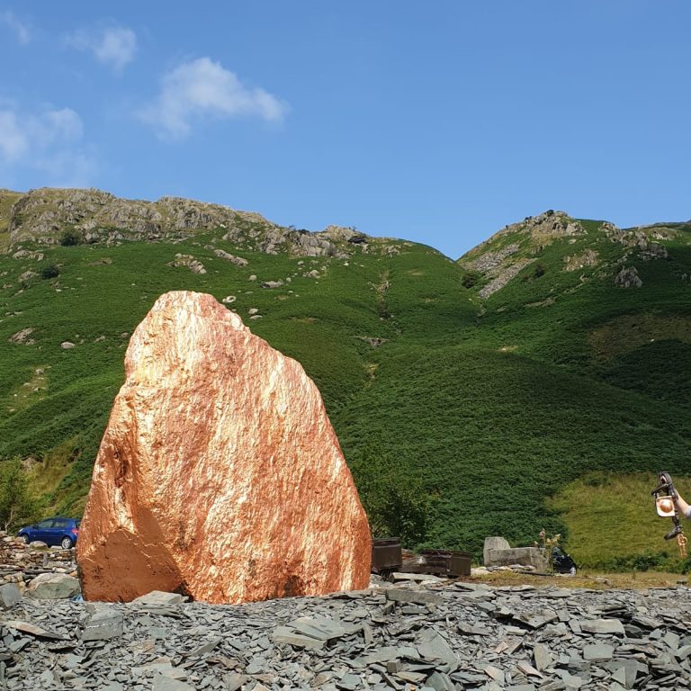 Copper leafed exhibition boulder